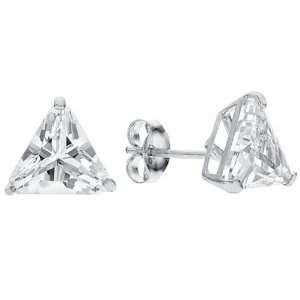   4mm Trillion Cut Cubic Zirconia 14k White Gold Stud Earrings: Jewelry