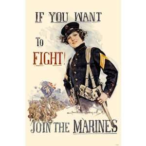   If You Want to Fight, Join the Marines Military Poster: Home & Kitchen