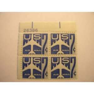   1958, Silhouette of Jet, S# C51, Plate Block of 4 7 Cent Stamps, MNH