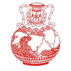  Chinese Paper Cutting Zodiac Tiger Vase 