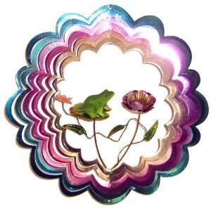   3D Green And Pink Frog With Flower Wind Chime Spinner Patio, Lawn