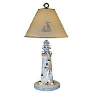  Blue Lighthouse Stenciled Shade Nautical Table Lamp: Home Improvement