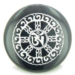 Om Mantra of Mantras Amulet Black Onyx Magic Gemstone Circle Spiritual 
