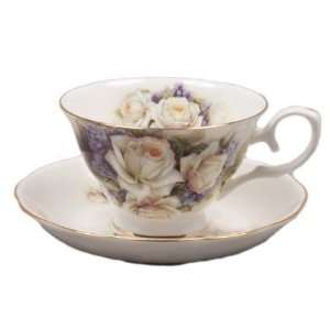  White Rose & Violet Bone China Tea Cup & Saucer Set 