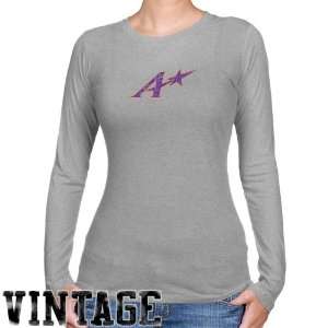 Evansville Purple Aces Ladies Ash Distressed Logo Vintage Long Sleeve 
