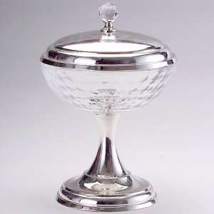 com CRYSTAL AND SILVER COVERED FOOTED CANDY DISH   crystal candy dish 