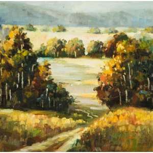 Landscape, Lake, Hand Painted Oil Canvas on Stretcher Bar 15x15   Free 