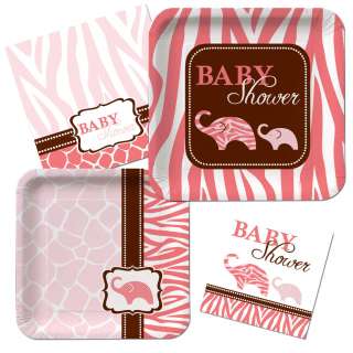 Wild Safari Pink Plates Napkins Girl Pink Animal Print Baby Shower 