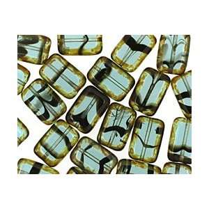 Czech Glass Teal Tortoise Picasso Rectangle 12x8mm Beads