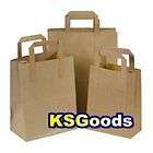 60 SMALL BROWN FLAT HANDLES SOS TAKE AWAY PARTY PAPER BAGS LUNCH FOOD 