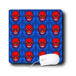   Dead Skull Día de los Muertos Sugar Skull Print Red Blue   Mouse Pads