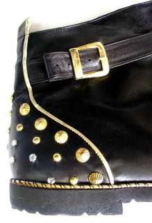 VINTAGE GORSUCH ENZO OF ROMA STUDDED ANKLE BOOTS 9.5 N BLACK LEATHER 
