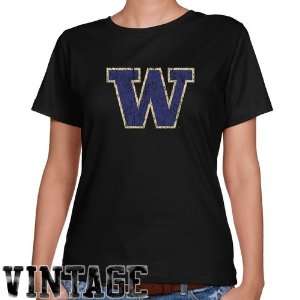  Huskies Shirt : Washington Huskies Ladies Black Distressed Logo 