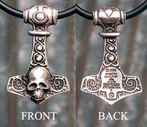 Skull Thor Hammer England Pewter Pendant W Necklace  