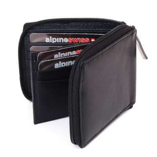 Mens Leather Bifold Wallet Zipper By Alpine Swiss Soft Lamb Skin Multi 