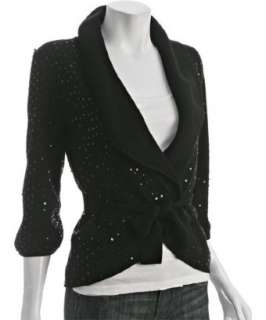 BCBGMAXAZRIA black sequin wool shawl collar cardigan   up to 