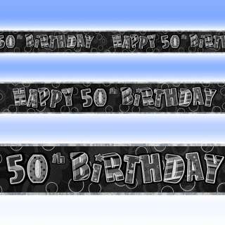 12ft Happy 50th Birthday BLACK GLITZ Prismatic Banner  