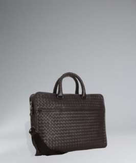 Bottega Veneta ebano intrecciato leather crossbody briefcase   