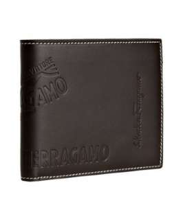 Salvatore Ferragamo hickory leather passport stamp 8 card bi fold 