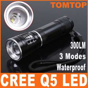 Waterproof CREE Q5 LED 3 Modes 300LM Flashlight Torch  