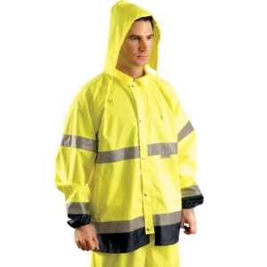  Large Hi Viz Yellow And Navy Polyester With PU Coating Rain Jacket 