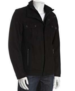 Michael Kors black wool blend double collar zip front coat
