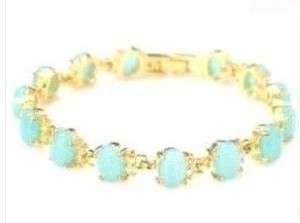 Beautiful 18K Gold Plated blue opal bracelet 7.5  