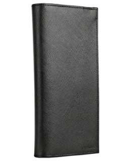 Prada black saffiano leather long bi fold wallet   