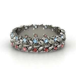   Berry Band, Sterling Silver Ring with Blue Topaz & Red Garnet Jewelry