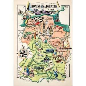  1951 Photolithograph Groningen Drenthe Netherlands Map 