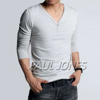 New Mens Slim Fits Cotton & Lycra Long Sleeve V Neck Casual T Shirt 
