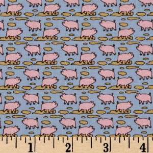  43 Wide Mini Prints Pigs Blue Fabric By The Yard Arts 