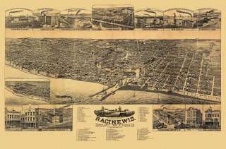 Antique Map Racine Wisconsin 1883 Racine County  