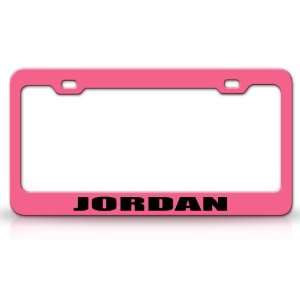 JORDAN Country Steel Auto License Plate Frame Tag Holder, Pink/Black 