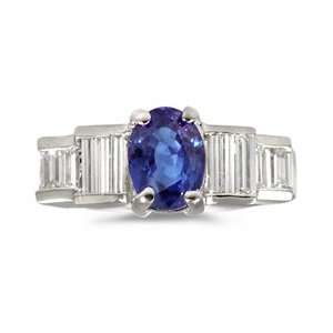 CleverEves Oval Sapphire/Baguette Diamond Ring in 18k White Gold size 