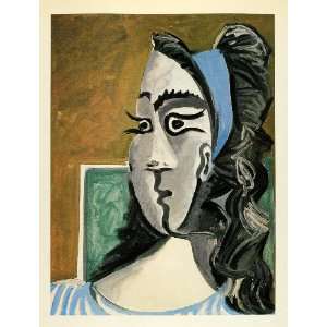  1964 Print Picasso Female Portrait Blue Dress Headband 