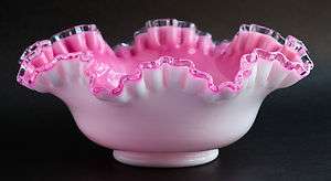   Peach Crest Bowl Unmarked Milk Glass Pink Clear Beautiful  