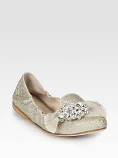 Essa Glitter Coated Metallic Leather Point Toe Bow Ballet Flats