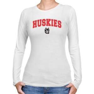 NCAA Northeastern Huskies Ladies White Logo Arch Long Sleeve Slim Fit 