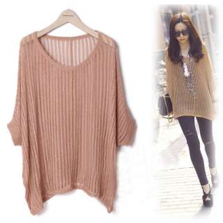   Women Round Neck Long Sleeve Knit Sweater Top Brown Thin 1024  