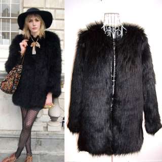 Trendy Black Faux Fur Winter Coat long Jacket 4cm long hair  