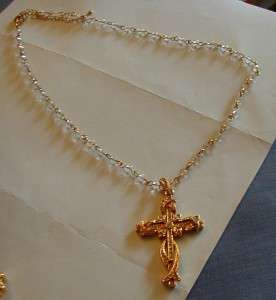 JACQUELINE KENNEDY GOLD TONE AND CLEAR CRYSTAL CROSS PENDANT WITH 