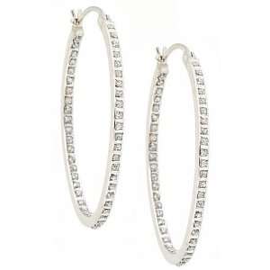   Sterling Silver Diamond Accent Inside/Out Oval Hoop Earrings: Jewelry