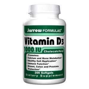  Jarrow Formulas Vitamin D3, 1000 IU Size 200 Softgels 