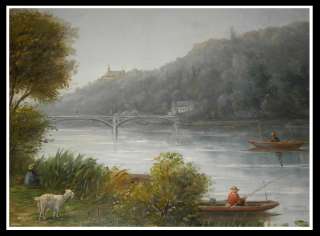 Antique French Landscape Oil Painting w Castles NR  