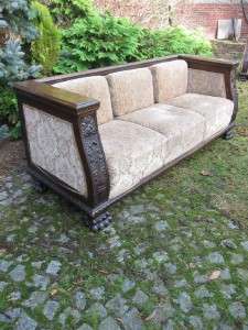 GREAT CARVED GERMAN ANTIQUE OAK MOHAIR SOFA 12BL003A  