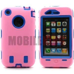  Rugged Shock Proof Protector Case Pink Silicone Cover on Blue Rugged 