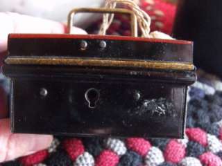 Unique Miniature Antique Tin Lock Box Money Box & Key Salesmans 