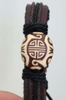 Traditional Tribal Symbol Surfer Leather Bracelet  