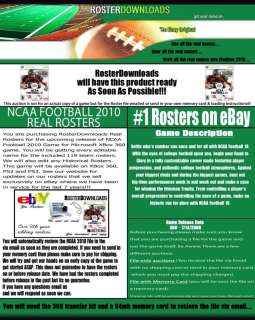 NCAA 2010 10 360 Football Real Rosters File Only  